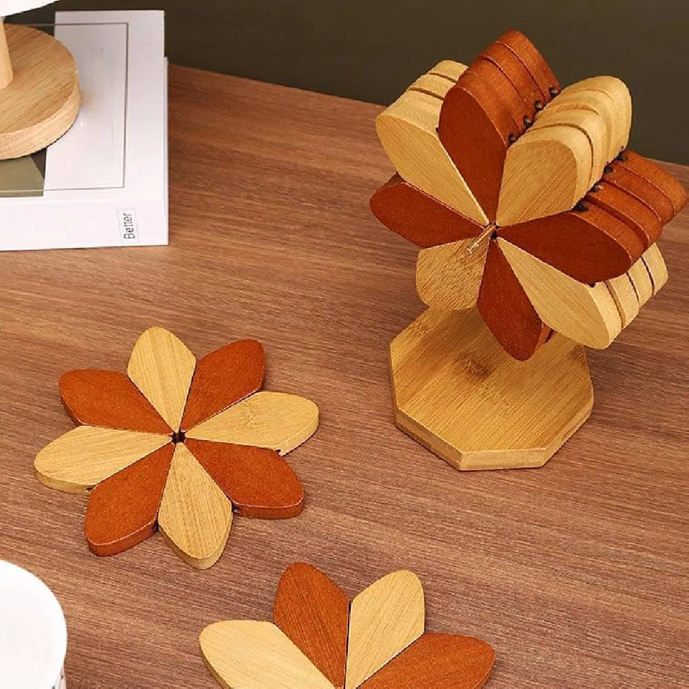 Support en bois + 4 sous plats