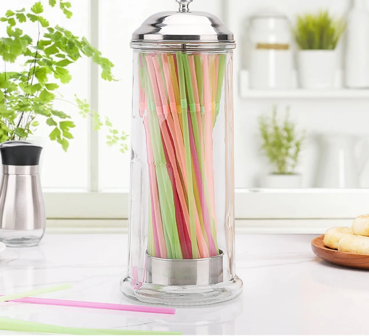 Distributeur de pailles en verre