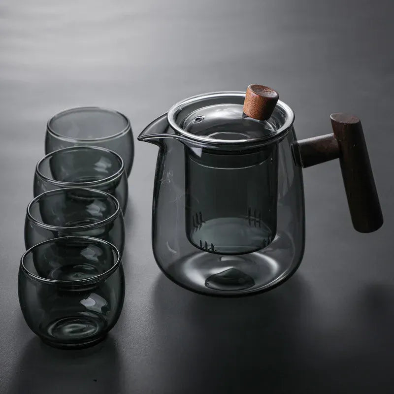 Set théière + 4 tasses en verre
