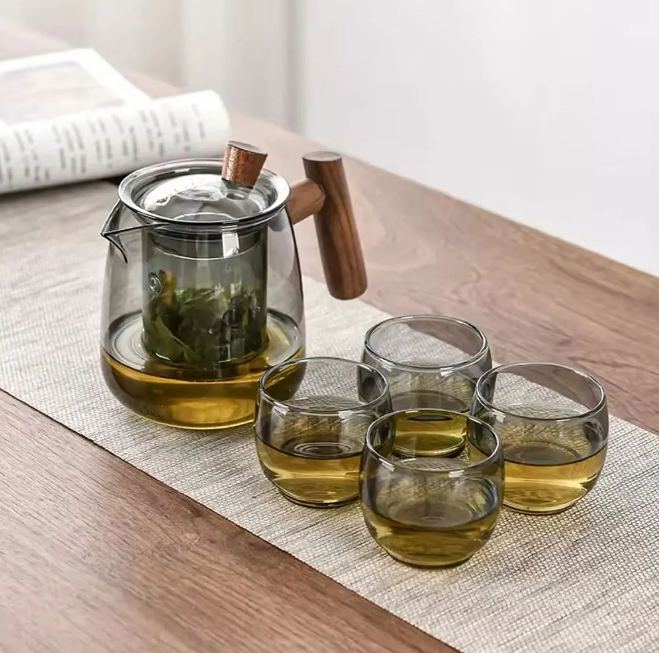 Set théière + 4 tasses en verre