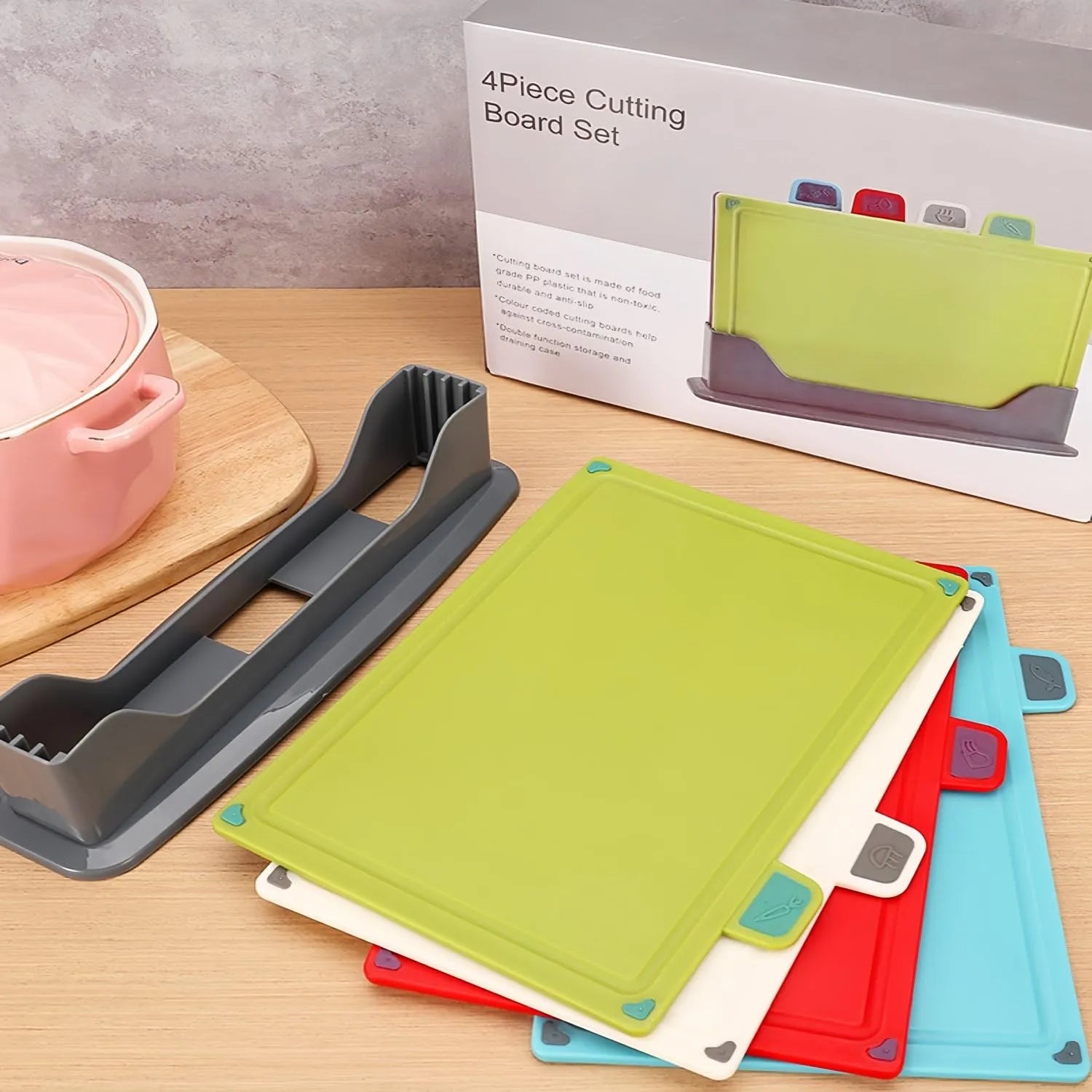 Set de 4 planches à découper + support