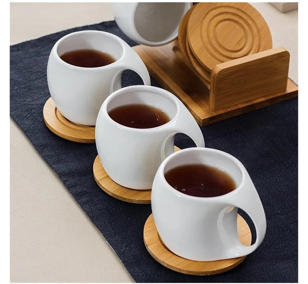 Set tasses en céramique et bambou