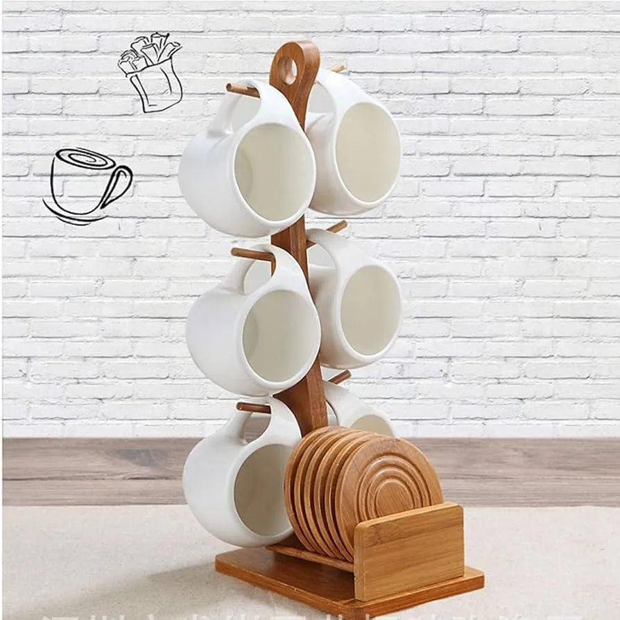 Set tasses en céramique et bambou