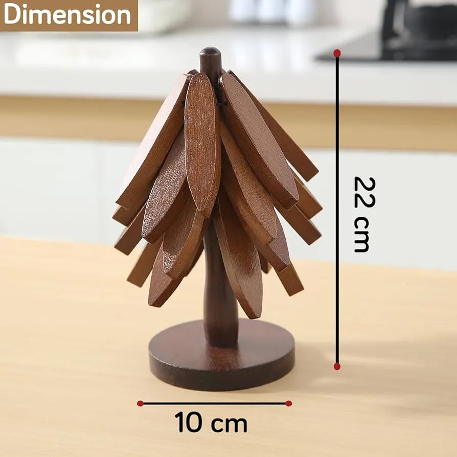 Set 4 sous tasses en bois + support
