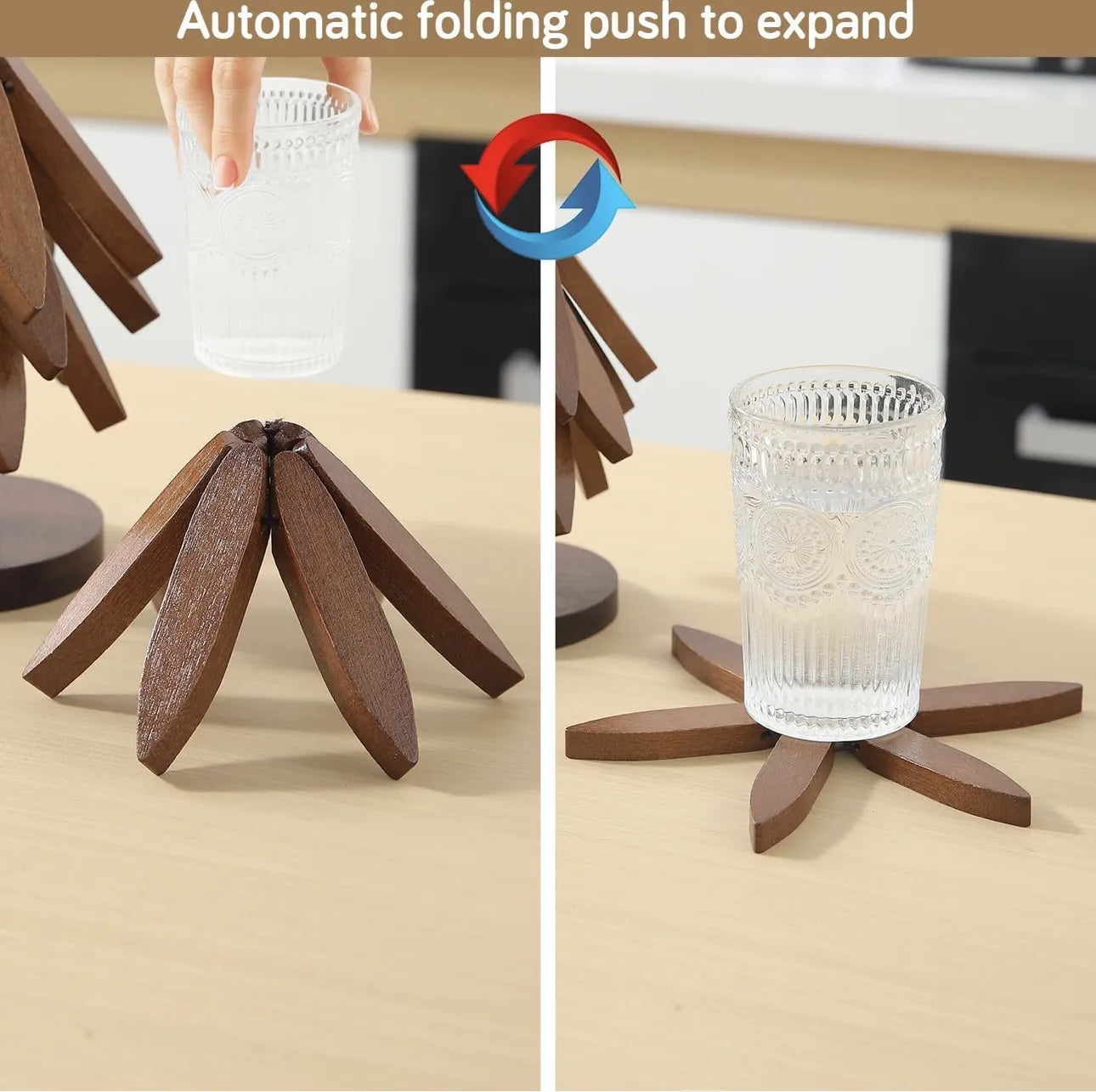 Set 4 sous tasses en bois + support