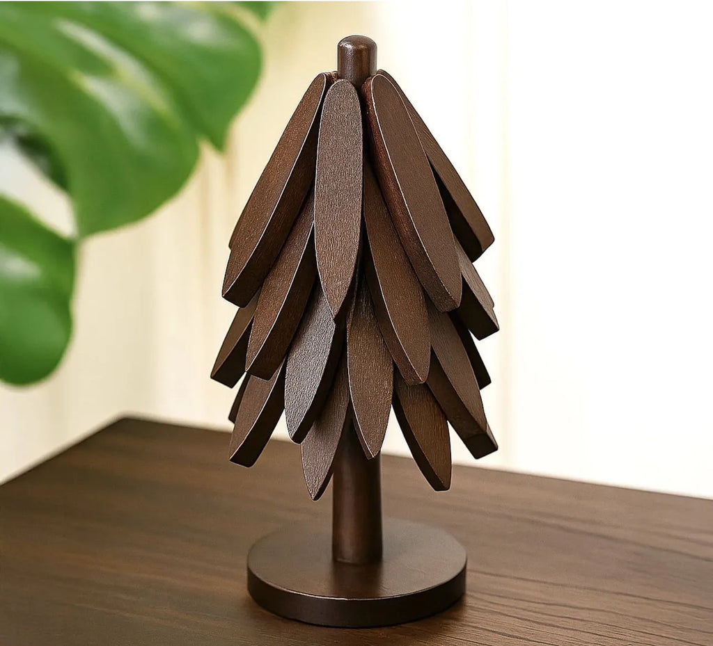 Set 4 sous tasses en bois + support