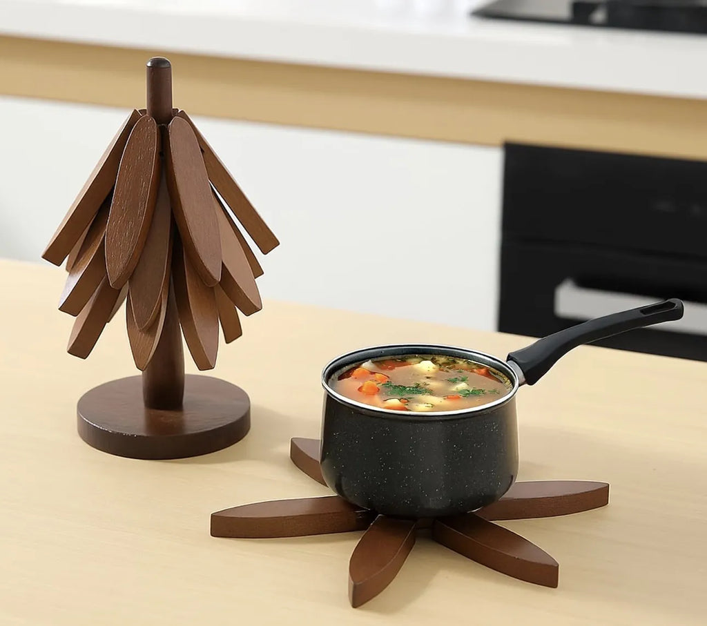 Set 4 sous tasses en bois + support