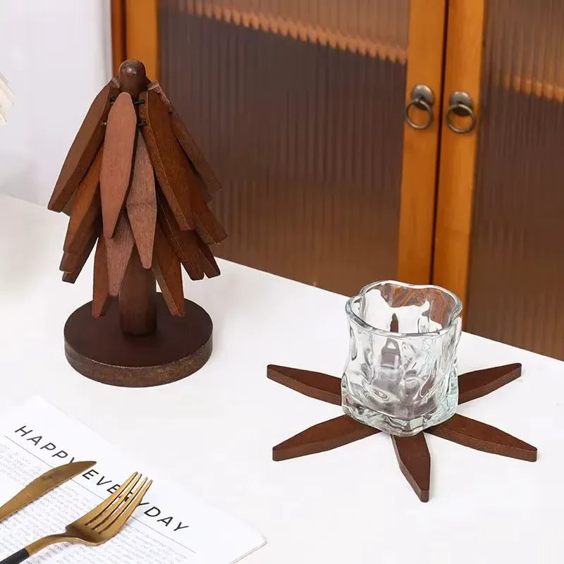 Set 4 sous tasses en bois + support