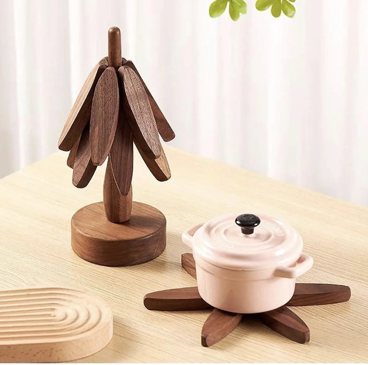 Set 4 sous tasses en bois + support