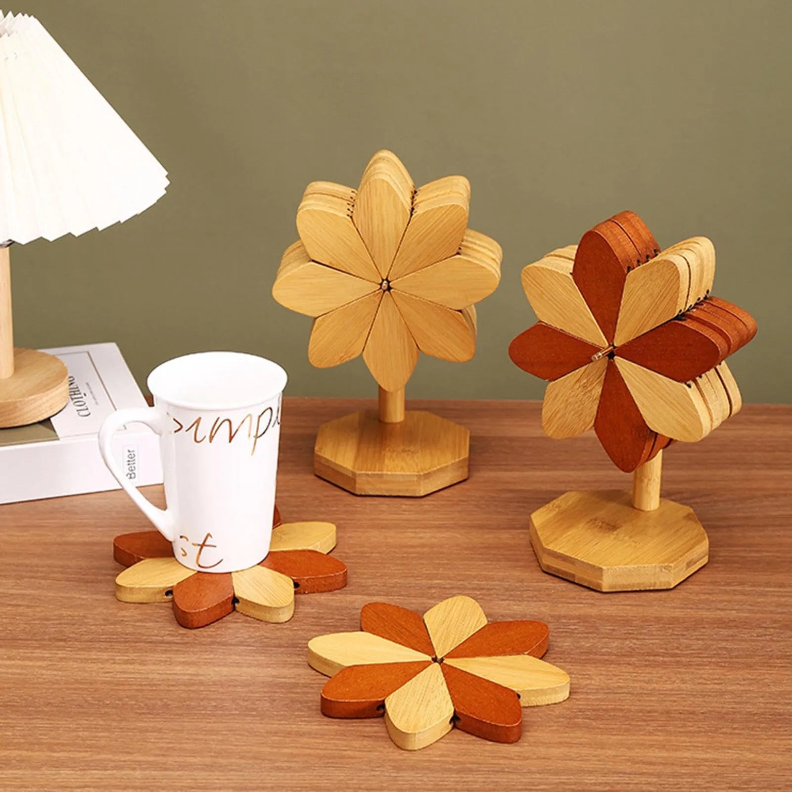 Support en bois + 4 sous plats