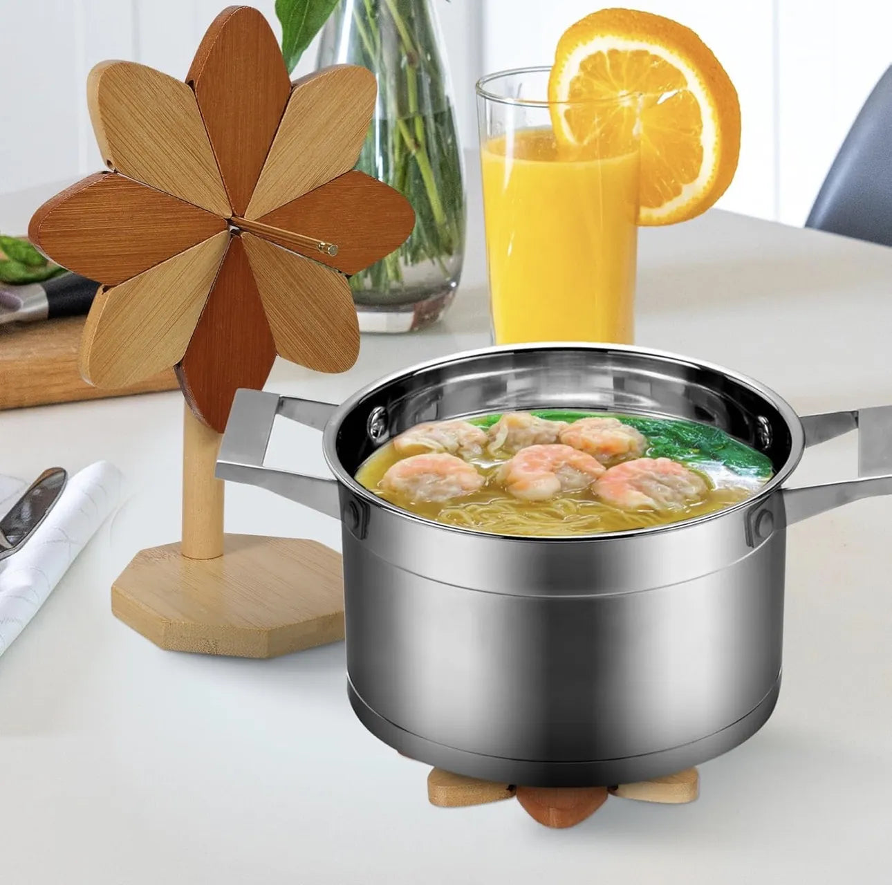 Support en bois + 4 sous plats