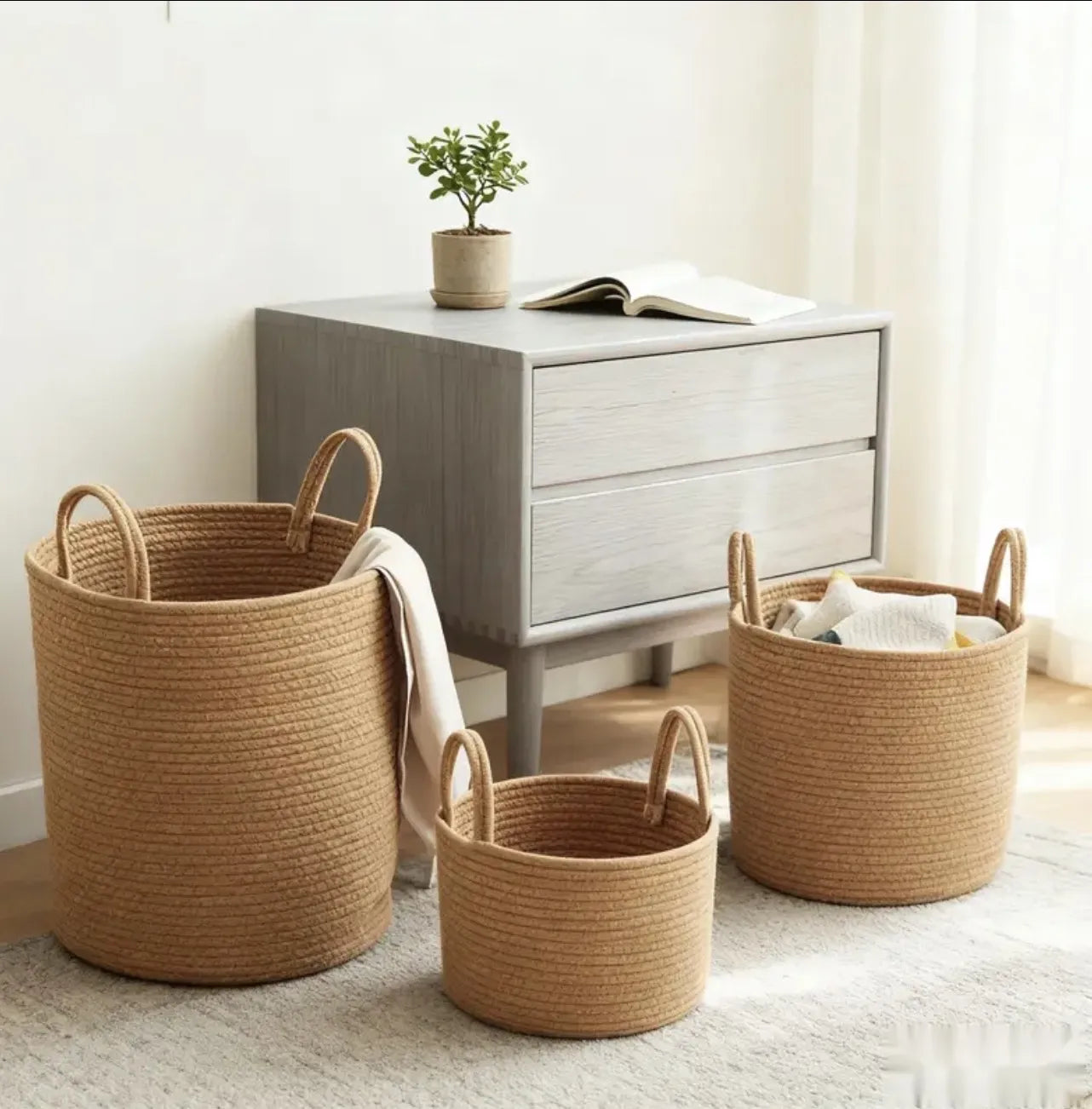 Lot de 3 paniers en jute