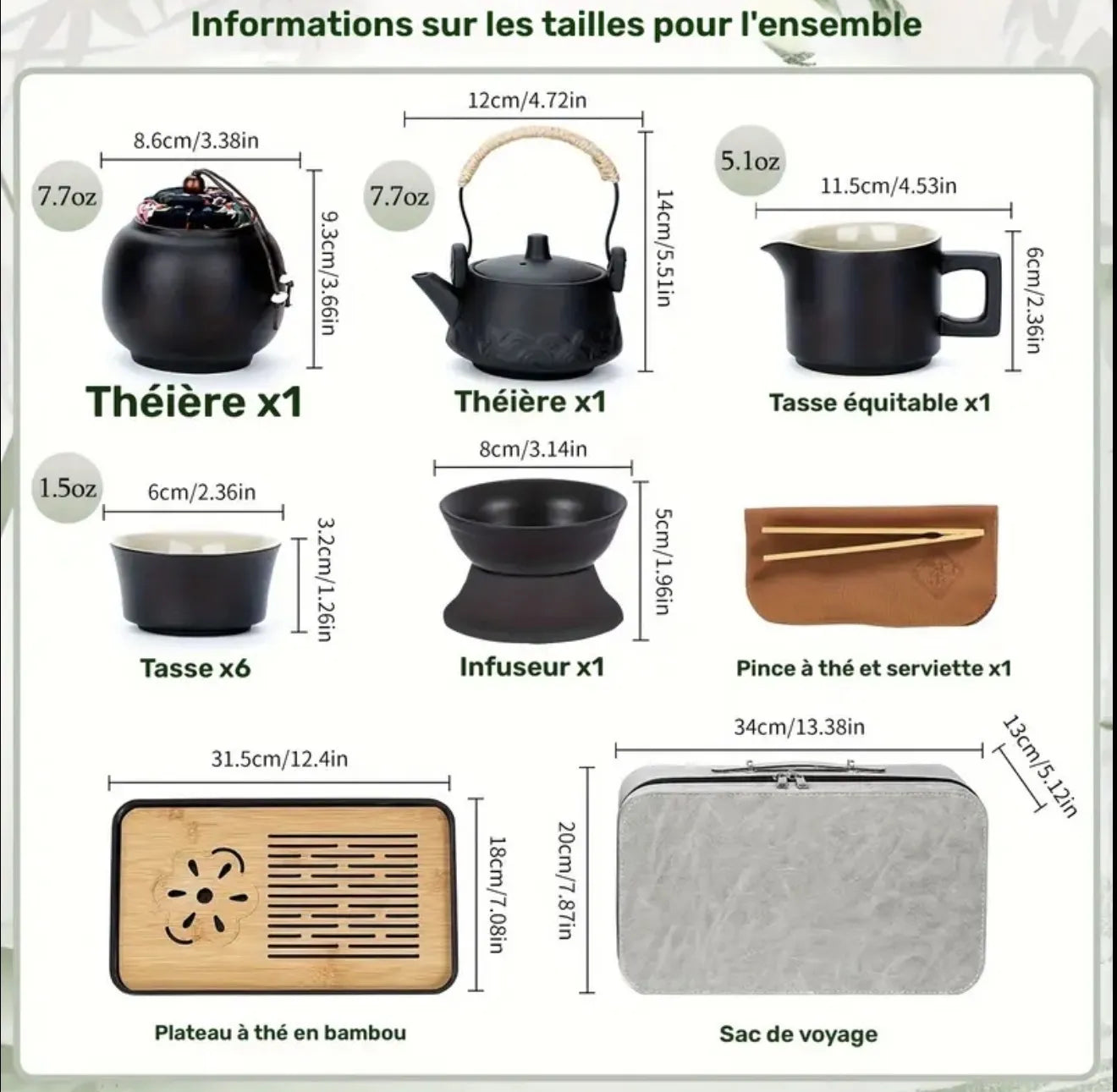 Ensemble en céramique et plateau en bambou