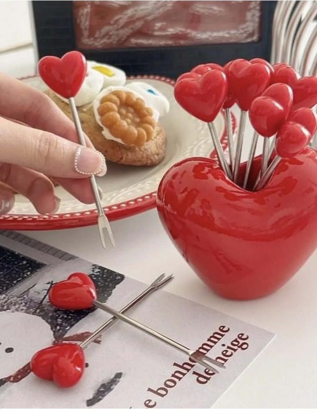 Lot de 10 fourchettes à dessert + support