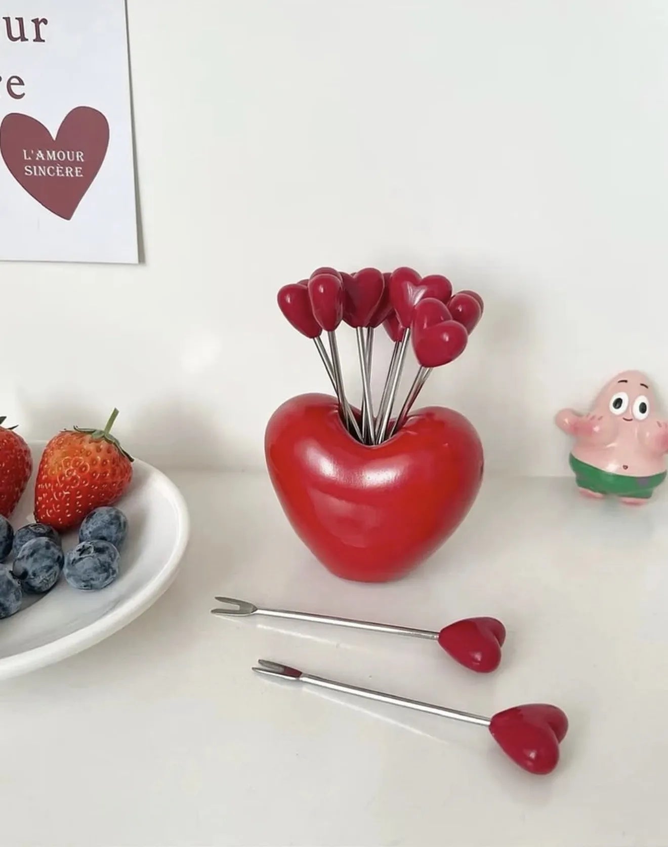 Lot de 10 fourchettes à dessert + support