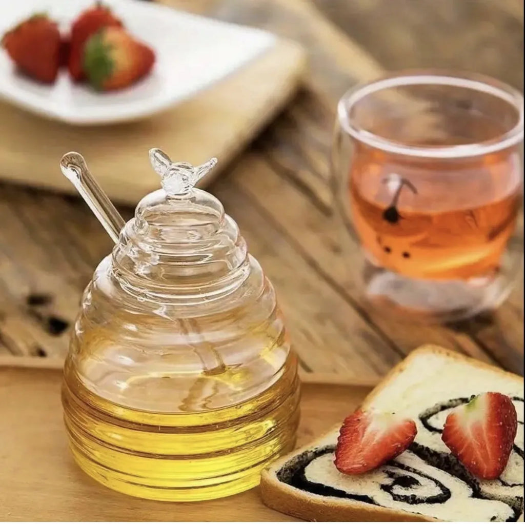 Pot à miel & cuillère en verre