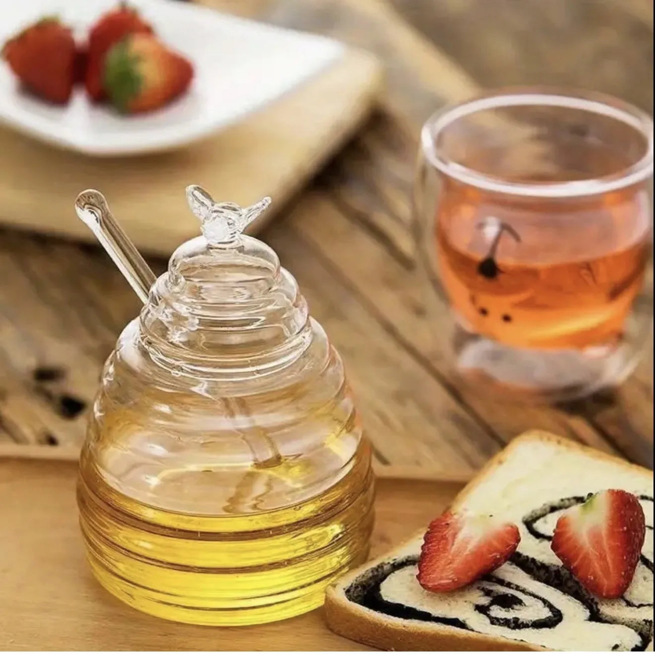 Pot à miel & cuillère en verre
