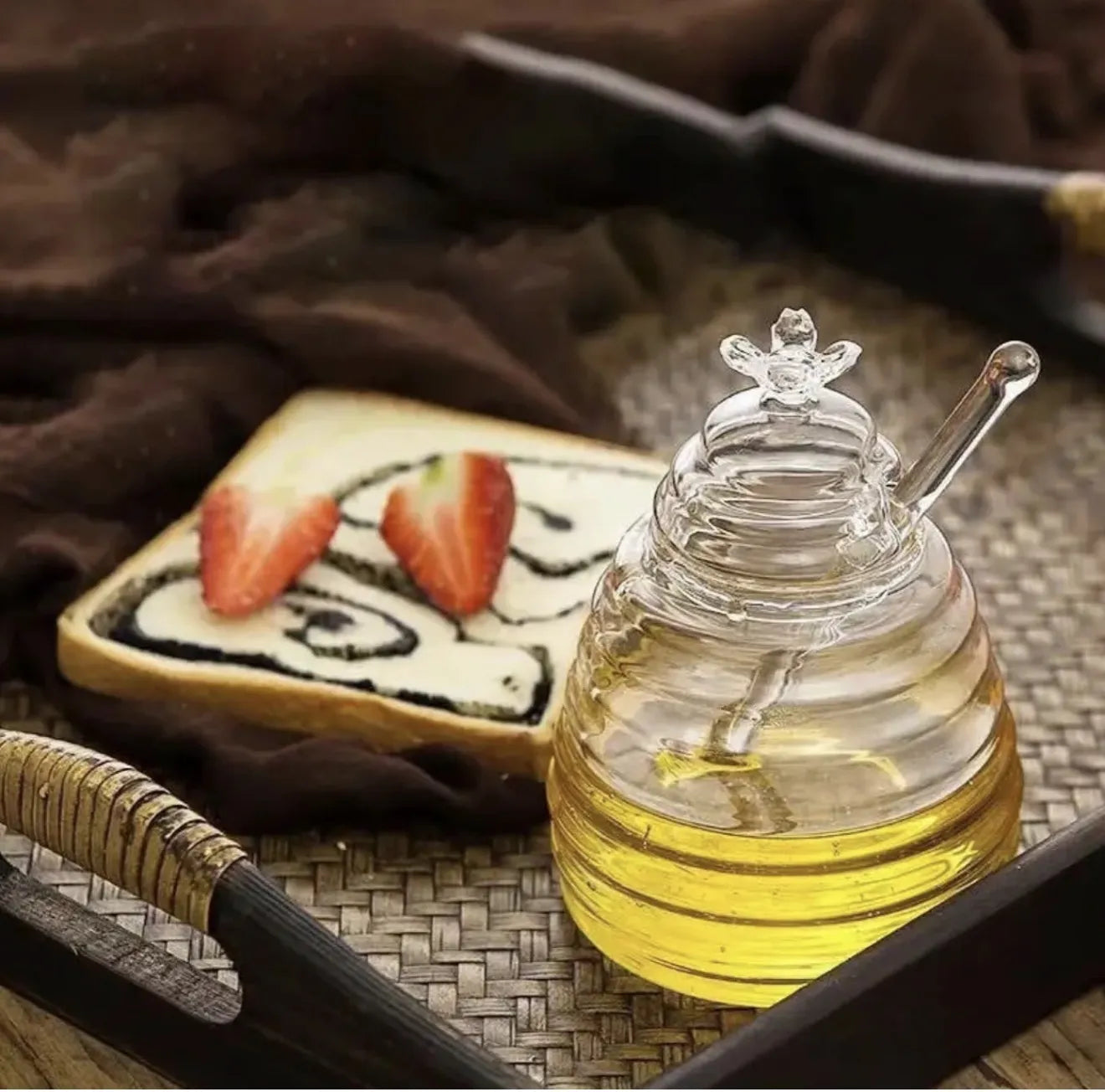 Pot à miel & cuillère en verre