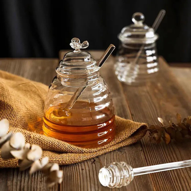 Pot à miel & cuillère en verre
