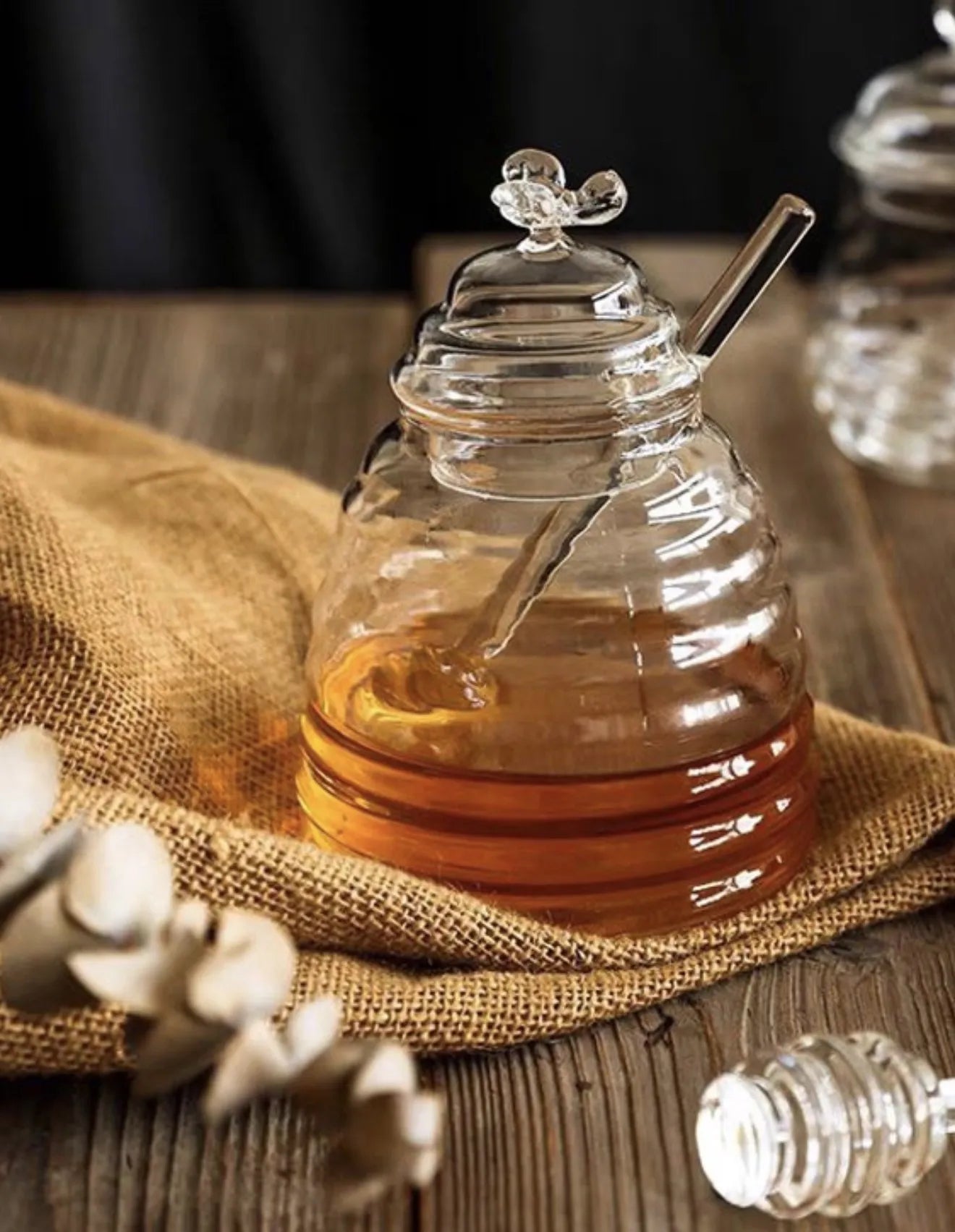 Pot à miel & cuillère en verre