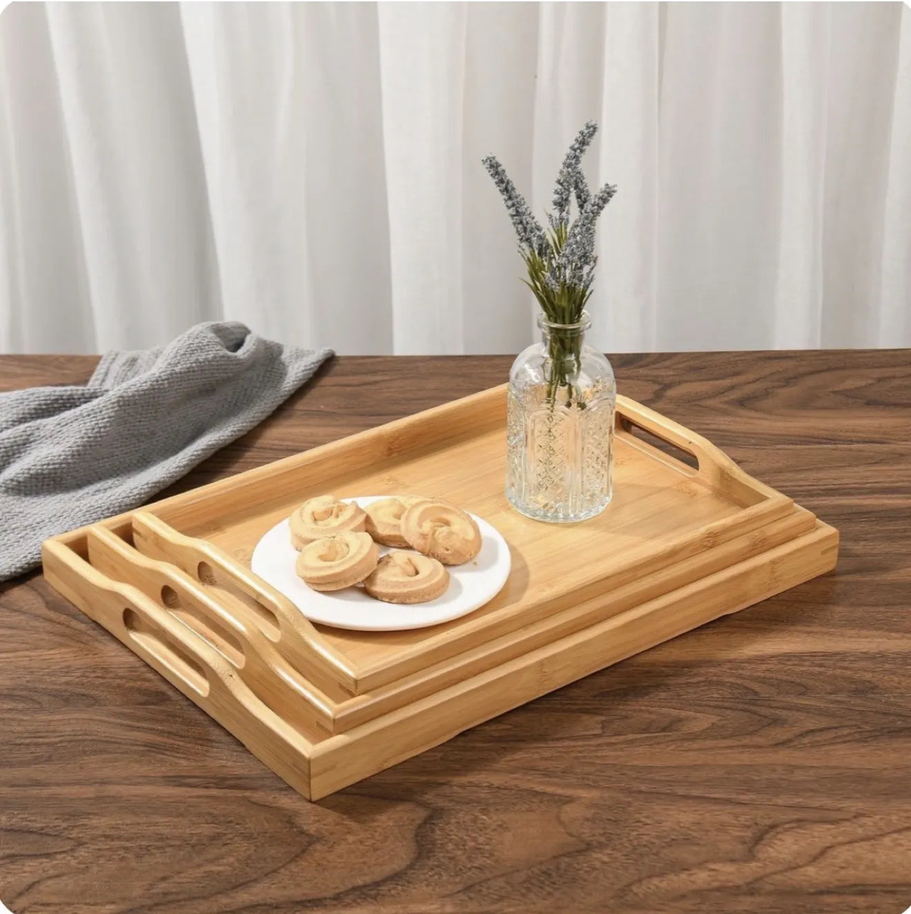 Lot de 3 plateaux en bambou