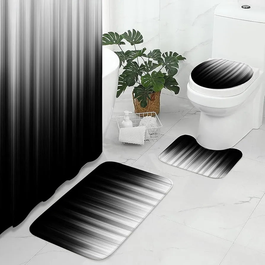 Set moderne rideau et tapis de salle de bain