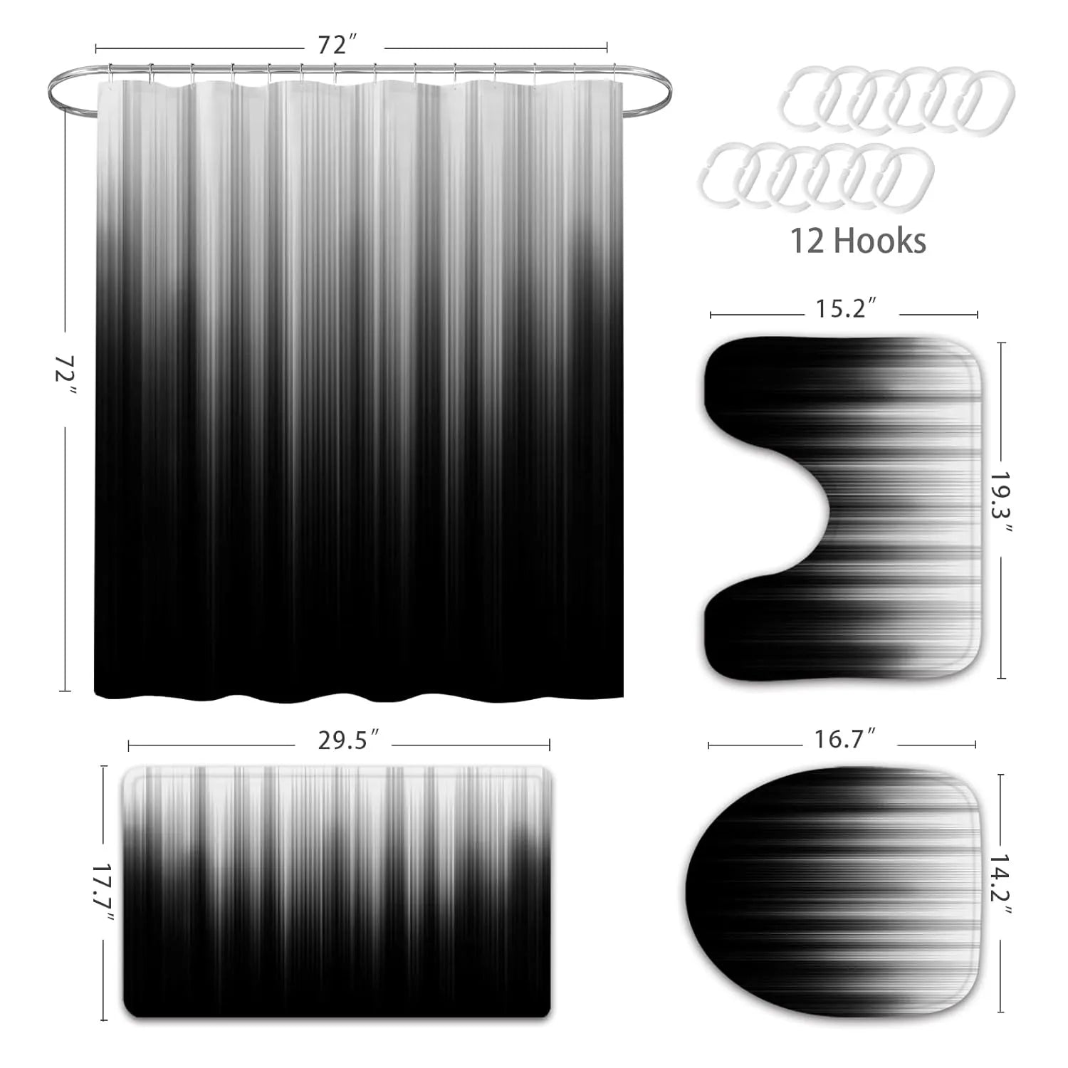 Set moderne rideau et tapis de salle de bain